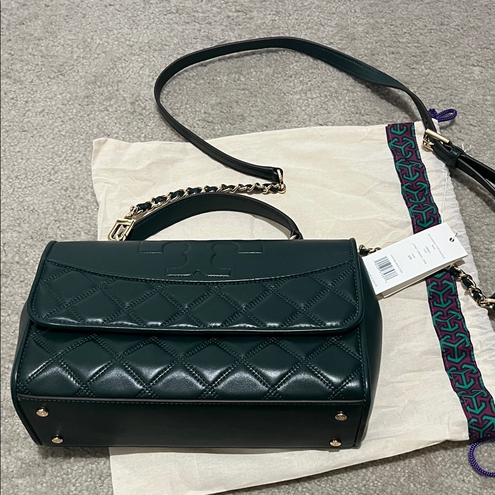 Tory Burch Dark Green Quilted Shoulder Bag - Picture 2 of 11